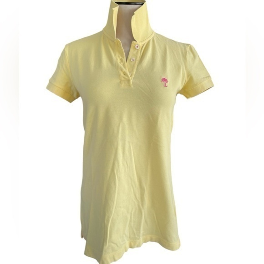 LILLY PULITZER Island Polo Yellow Pink Short Sleeve Preppy Shirt Size Small - Picture 8 of 8